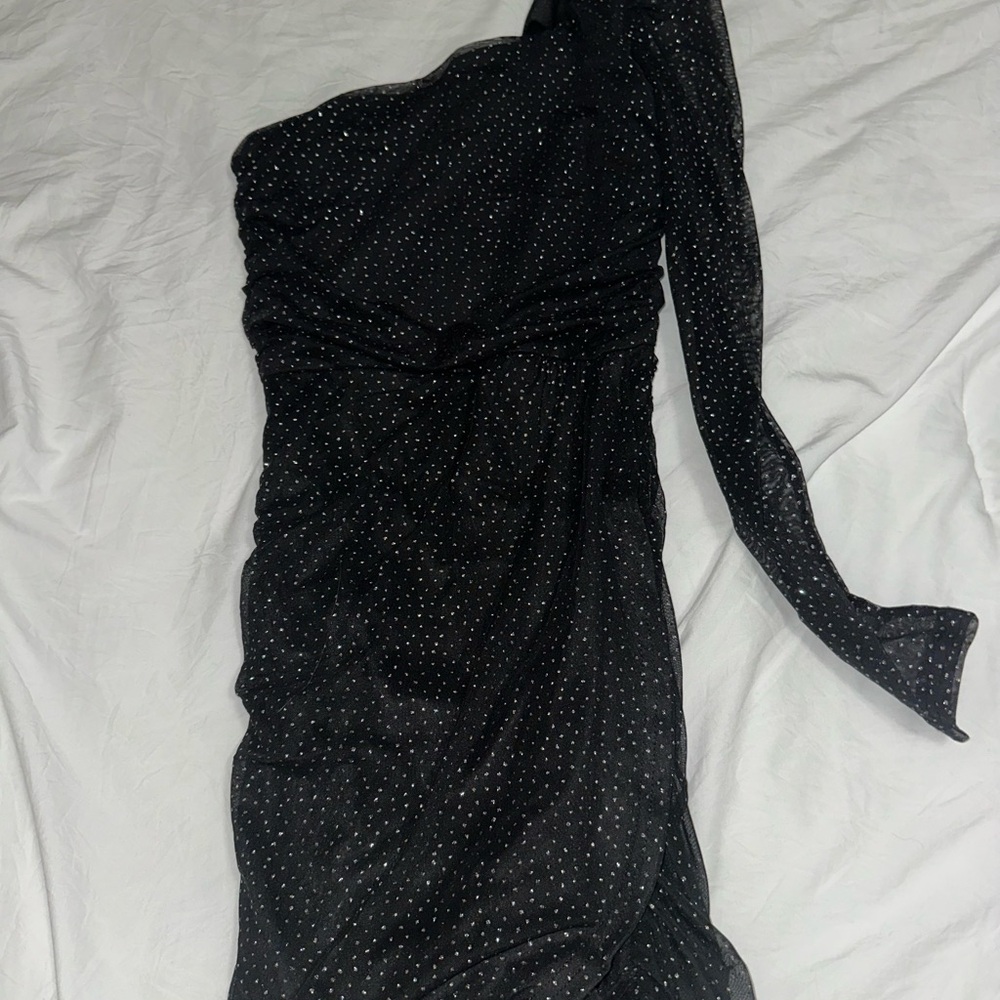 Lucy in the Sky Black Asymmetrical One-Shoulder Dress
